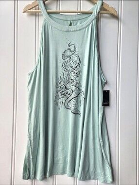 Torrid Super Soft Mint Green Mermaid Skull Goddess Tank Summer Womens 4X NWT